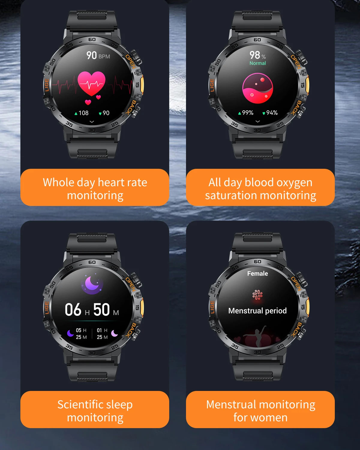 LIGE LED Flashlight Smart Watch Military Watches SOS Bluetooth Call Waterproof Health Monitor Sport Smartwatch For Android ios