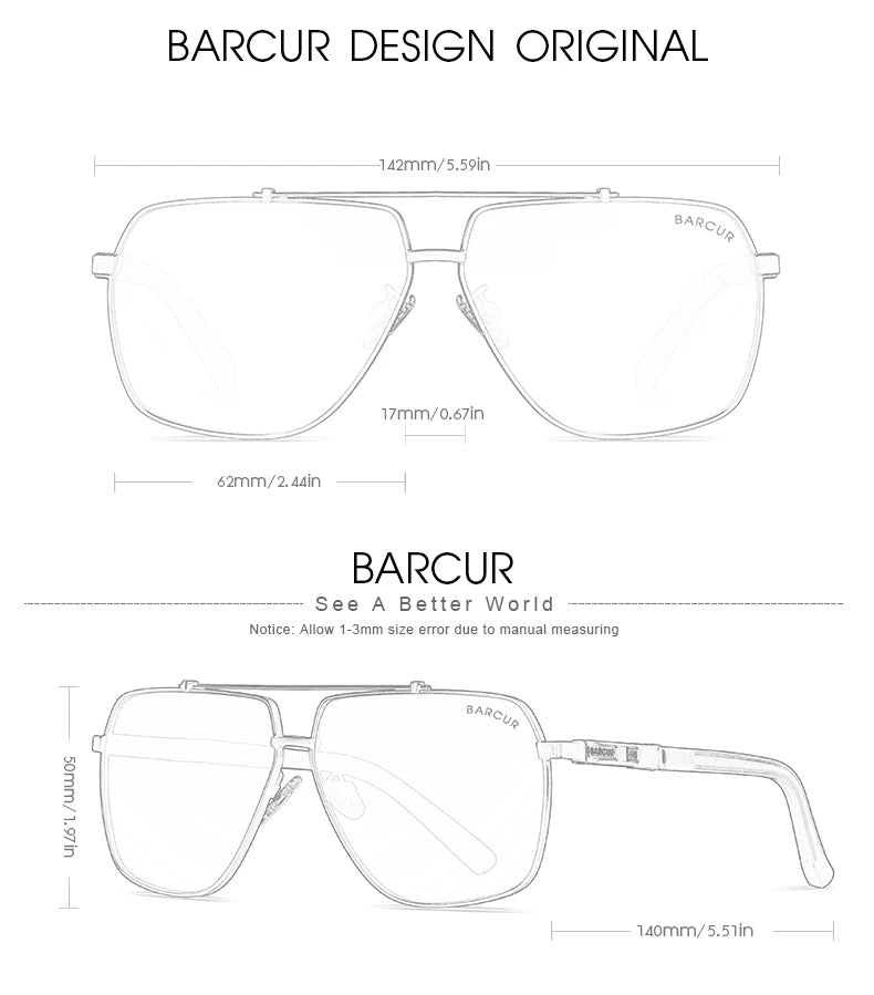 BARCUR Square Mens Sunglasses Polarized Driving Gradient Sun Glasses for Men UV400 Shades Eyewear Oculos Gafas De Sol