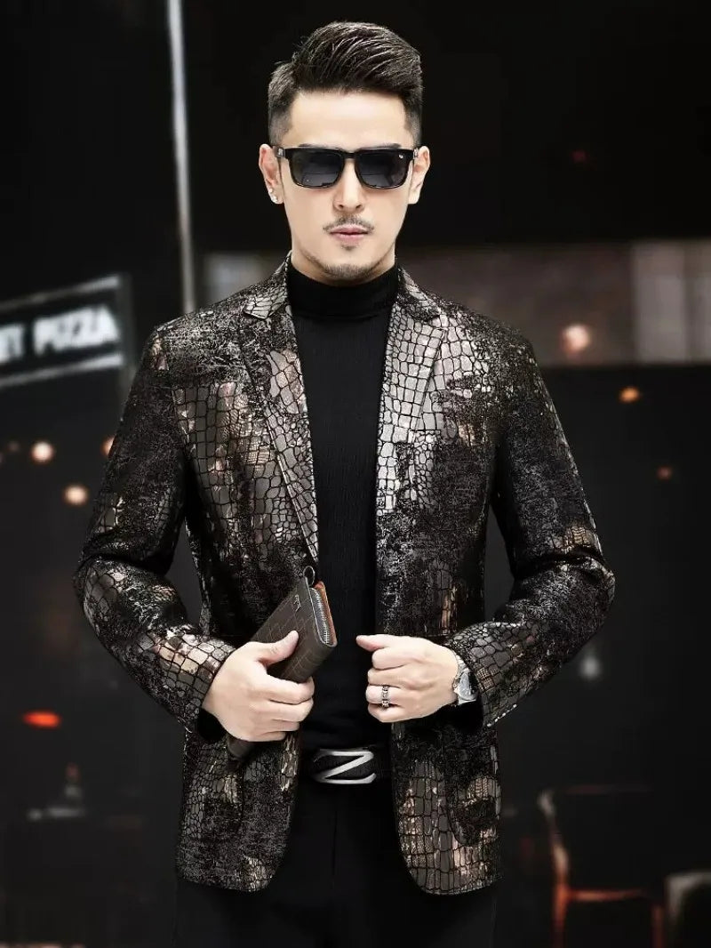 Luxury Mens Genuine Leather Suit Jacket Slim Single Breasted Vintage Sheepskin Blazers Spring Autumn Business Casual Mens Coat