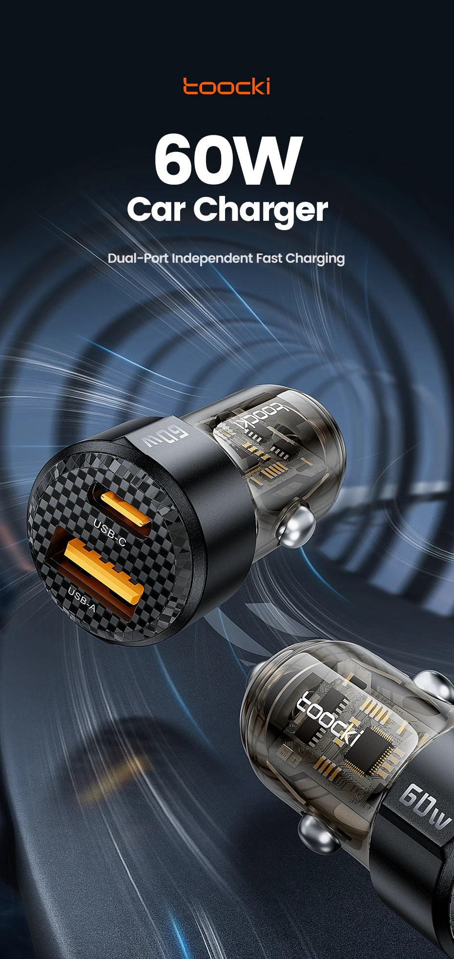 Toocki 60W USB Car Charger Quick Charge QC PD SCP 6A USB Type C Car Fast Charging For iPhone 15 14 13 Huawei Samsung Xiaomi