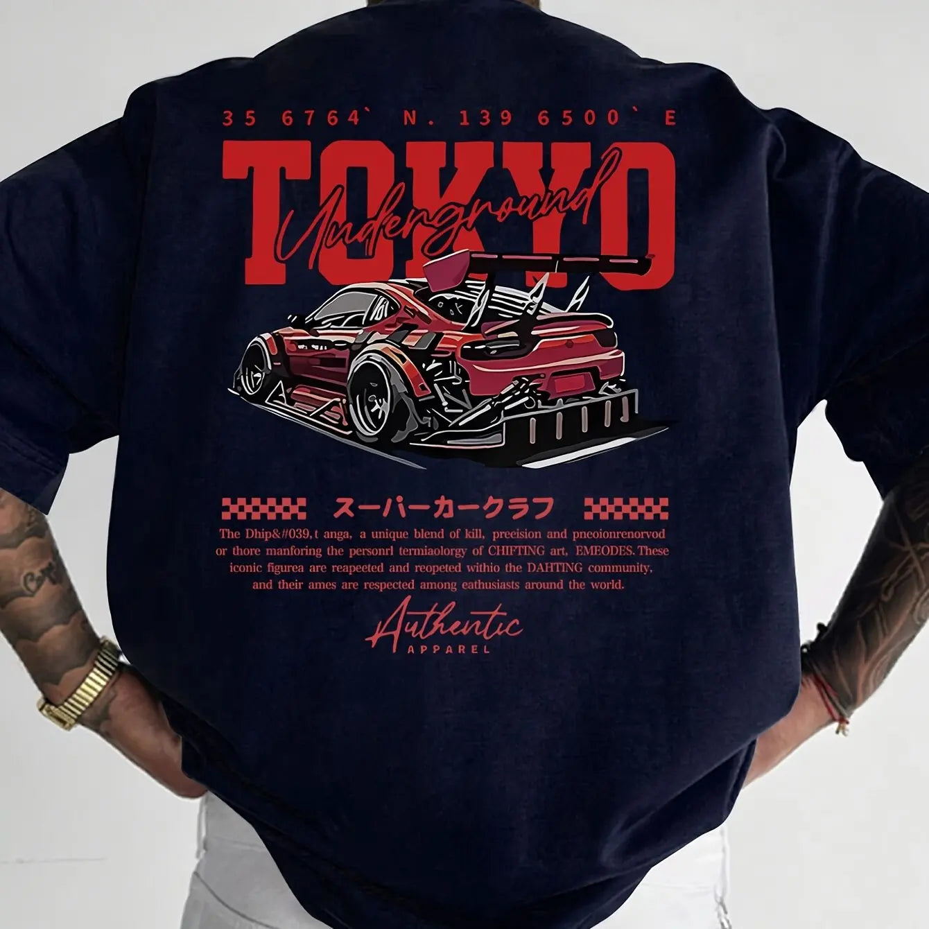 Men's Summer 100% Cotton Fashionable Casual Loose Large Size Japanese Tokyo Pattern Printed Round Neck Short Sleeve T-shirt Top