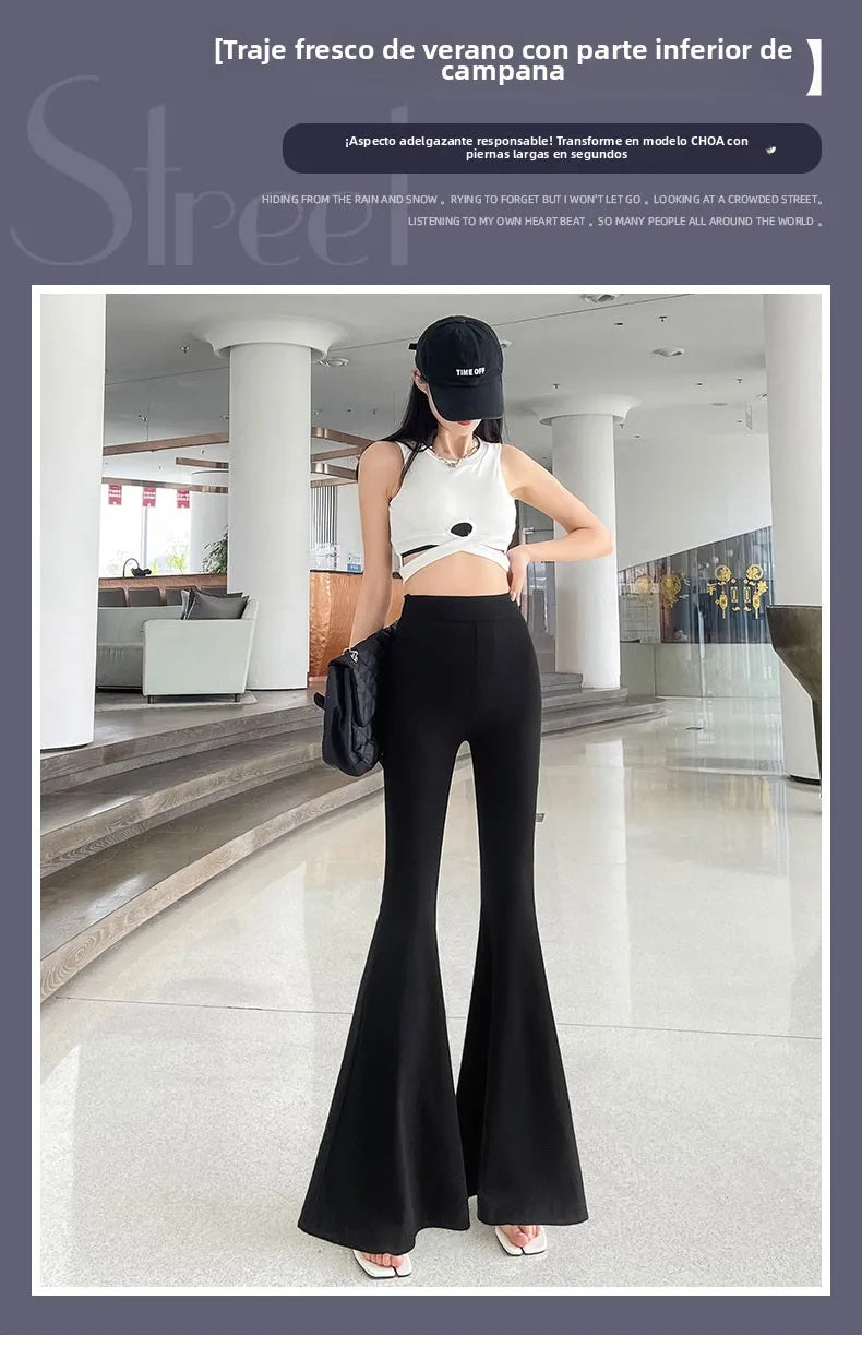 Bla Slimming High Waist Wide Leg Pants Women's Summer Thin Extended Tall Micro Flared Casual Drapey Commute Sle Trousers
