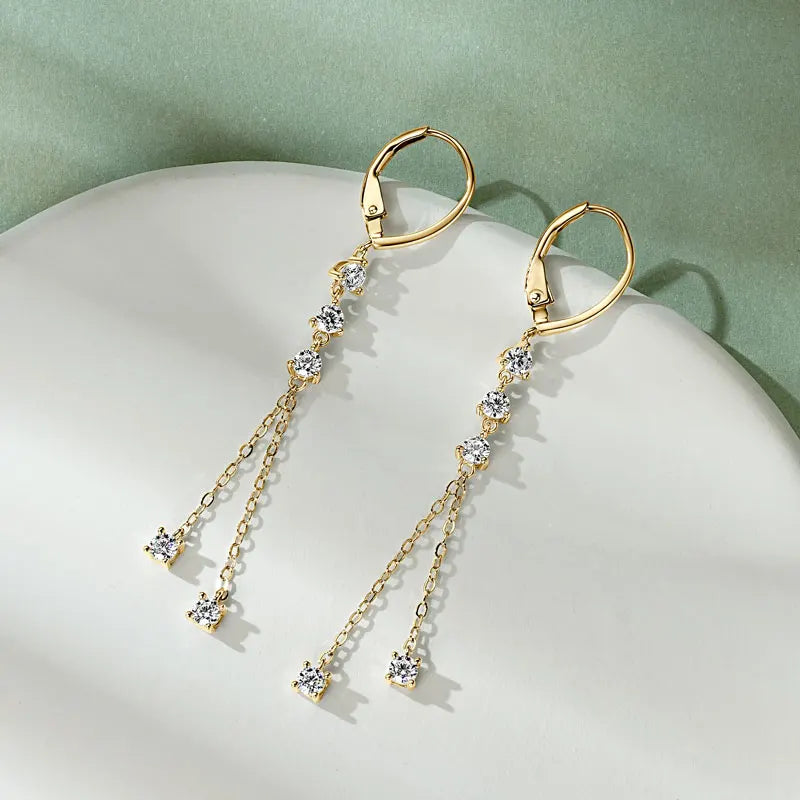 RAPRGOLD Certified Moissanite Tassels Chain Hoop Earring for Women 925 Sterling Silver Dangling Earrings Jewelry Gift pendientes