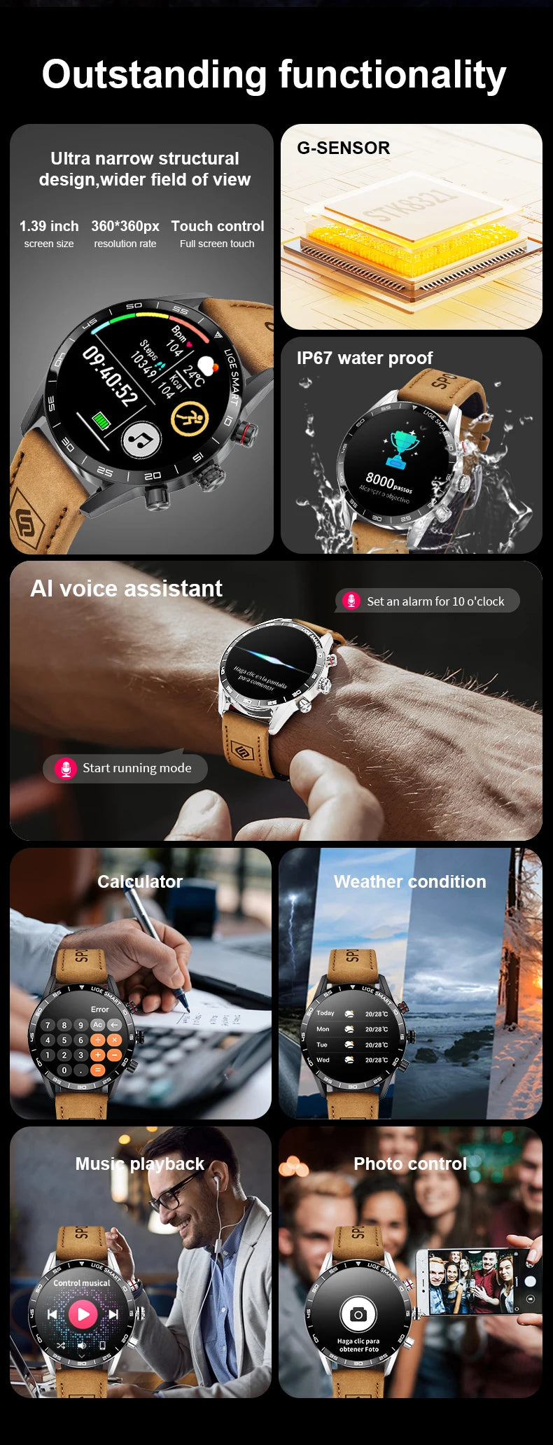 LIGE 2025 New Rugged Military Sports Smart Watch Men 1.39” HD Screen Heart Rate Bluetooth Call Waterproof Outdoor Men SmartWatch