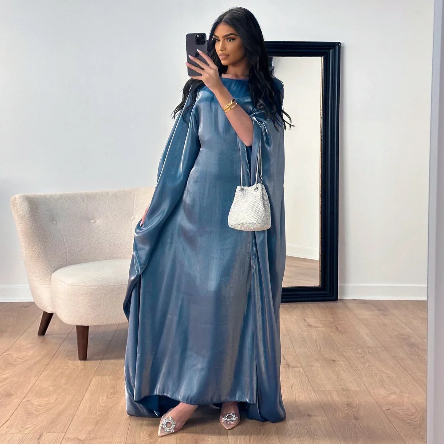 Shiny Butterfly Abaya Inside Belt Muslim Party Long Dress Summer Abayas for Women Dubai Luxury Turkey Islam Clothes Kaftan Robe