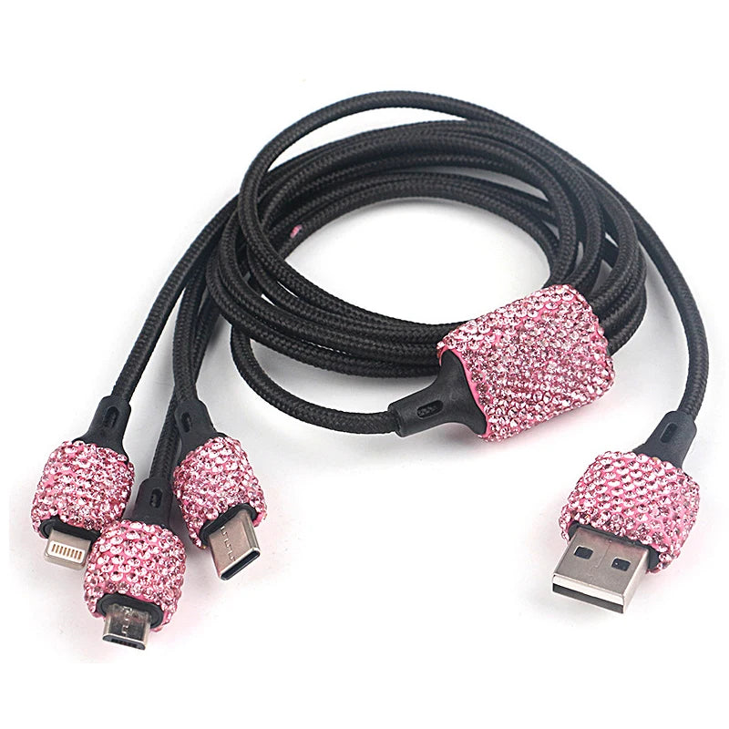 Dual USB Car Charger Bling Bling Handmade Rhinestones Crystal Car Decorations for Fast Charging Car Decors for iPhone/Samsung