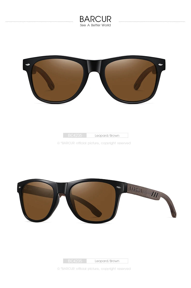 BARCUR Black Walnut Sunglasses for Men Wood Sun Glasses Man Eyeglasses Polarizing Glasses UVA&B Protection Eyewear ECO-Friendly
