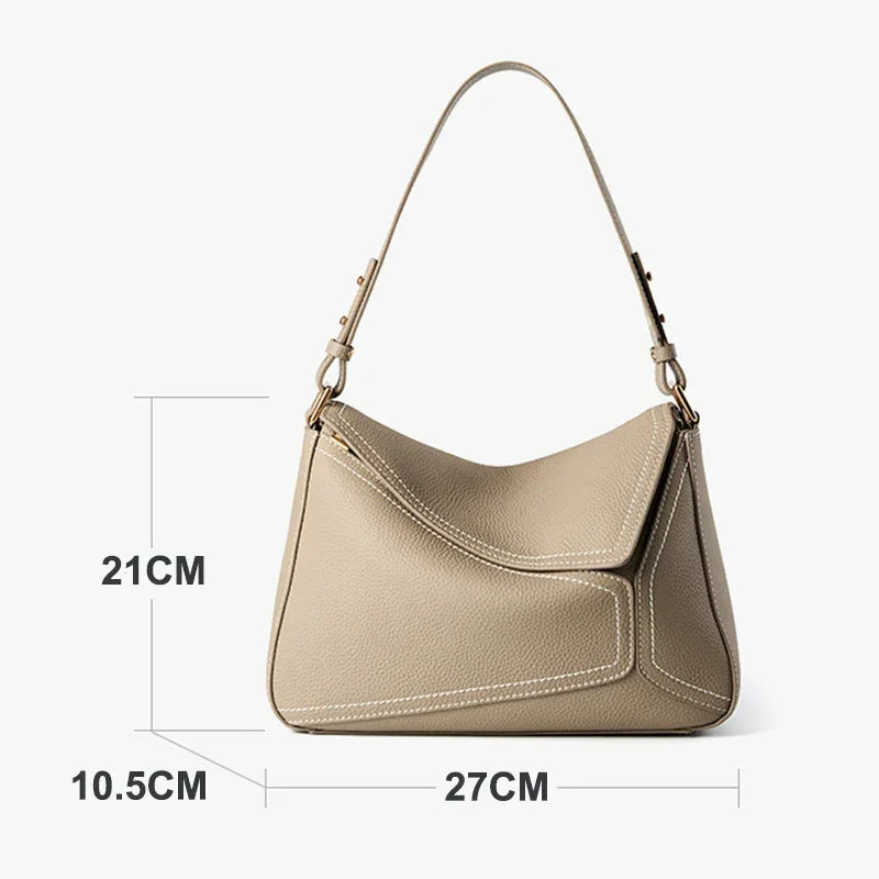 Women Genuine Leather Pillow Shoulder Bag – Geometric Design – Coffee, Khaki, Brown