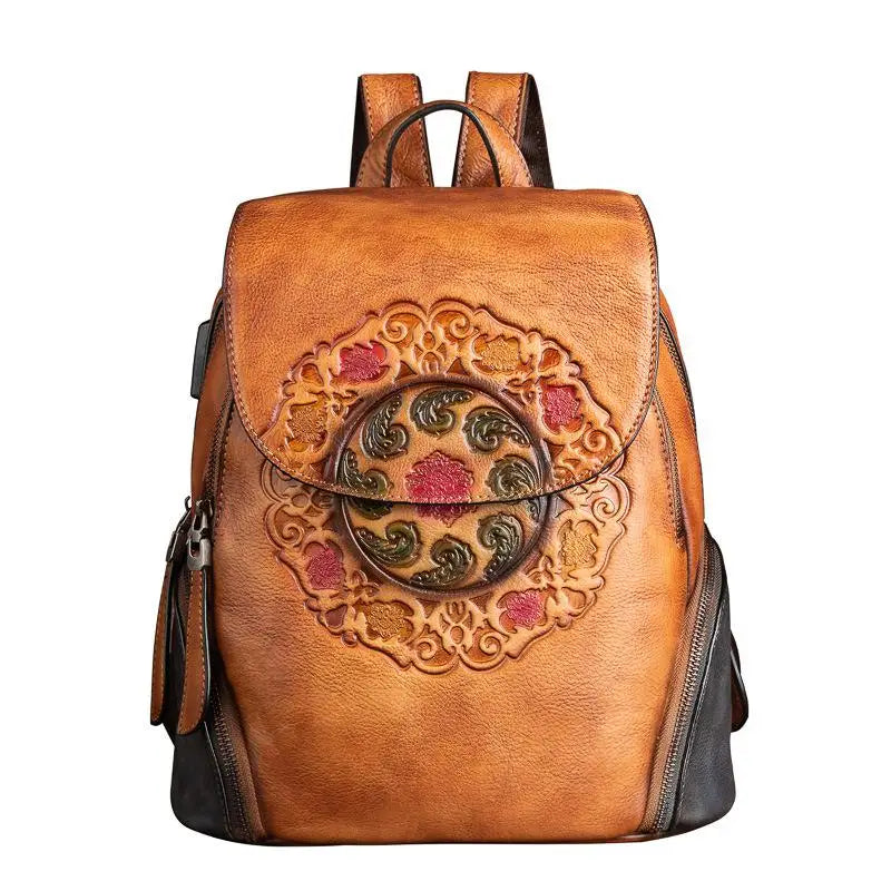 MOTAORA Fashion Backpack Retro Genuine Leather Backpacks For Women New Handmade Embossed Vintage Bag China Style Backpack Ladies