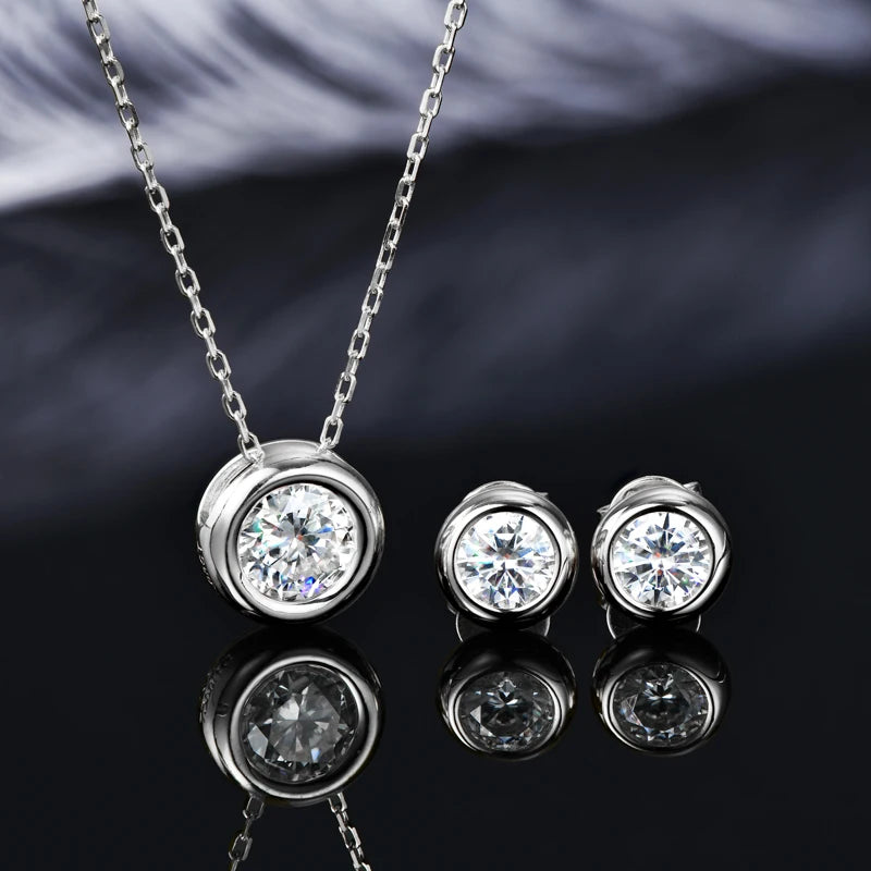 IOGOU Real 3ctw. D Color Moissanite Jewelry Set 925 Silver 18k Gold Plated Pendant Necklace Stud Earrings Set for Women Men Gift