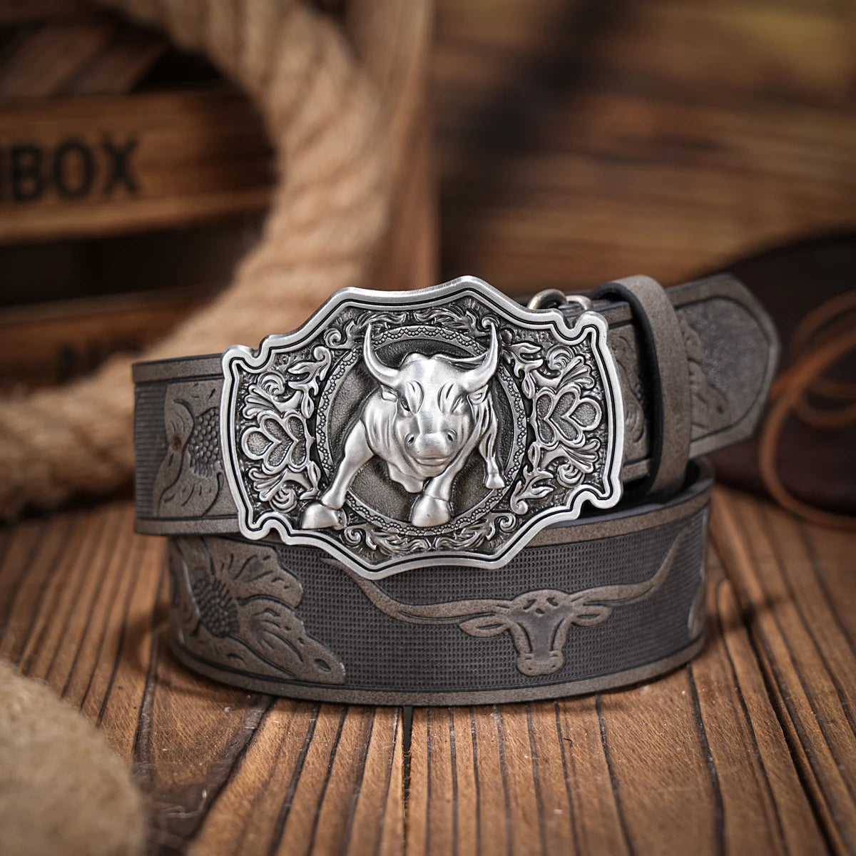 Western denim PU Belt - men's decorative printed carved denim waistband