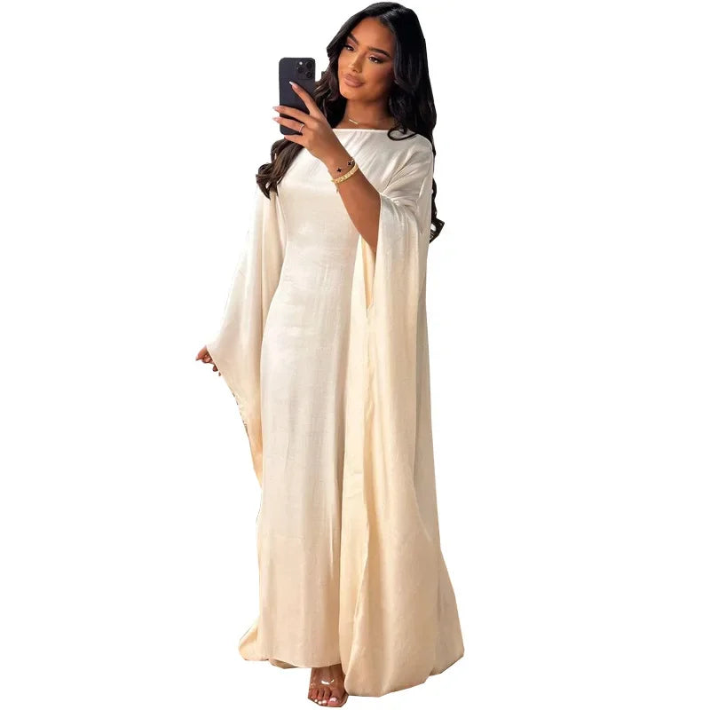 2024 Muslim Dress Women Summer Fashion Muslim Long Sleeve Satin Plus Size Long Abaya Kaftan Abaya Dubai Abaya Muslim Clothes