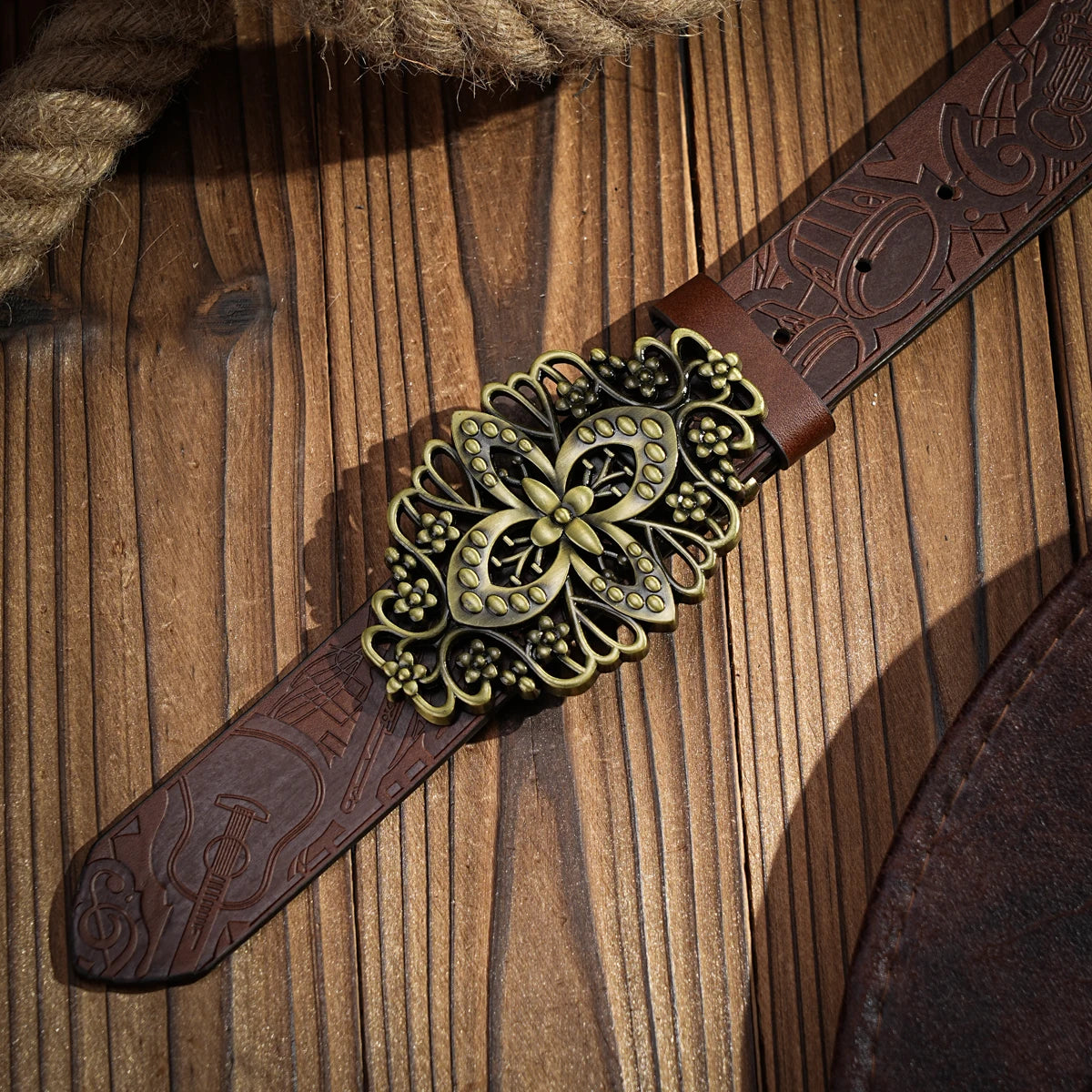 Western denim PU Belt - men's decorative printed carved denim waistband