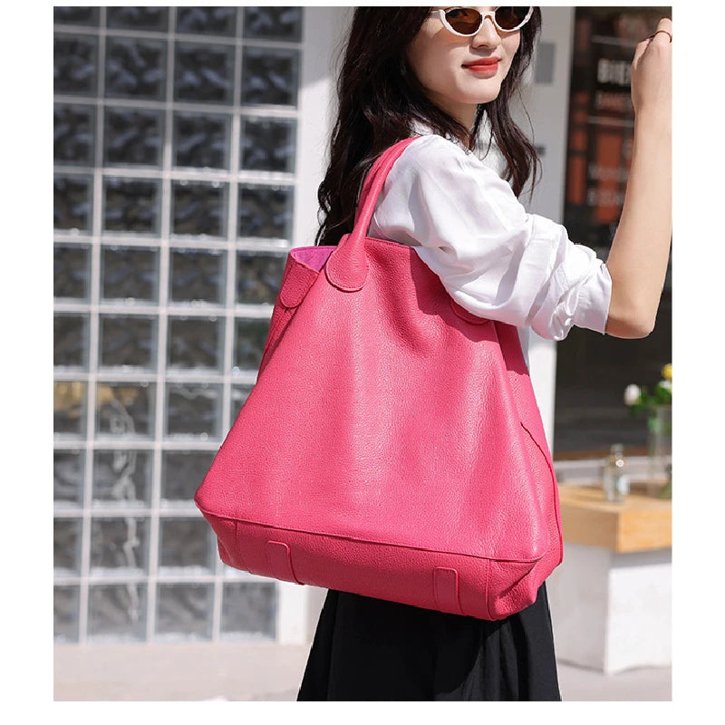 Casual Huge Black Brown Yellow Red Khaki Blue Top Grain Genuine Leather A4 Women Handbag Female Tote Shoulder Shopping Bag M9940