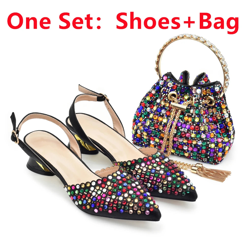 Baldauren Women’s Slingback Pumps & Matching Bag Set – Italian Style Crystal Heels for African Party & Wedding (EU 37-43)