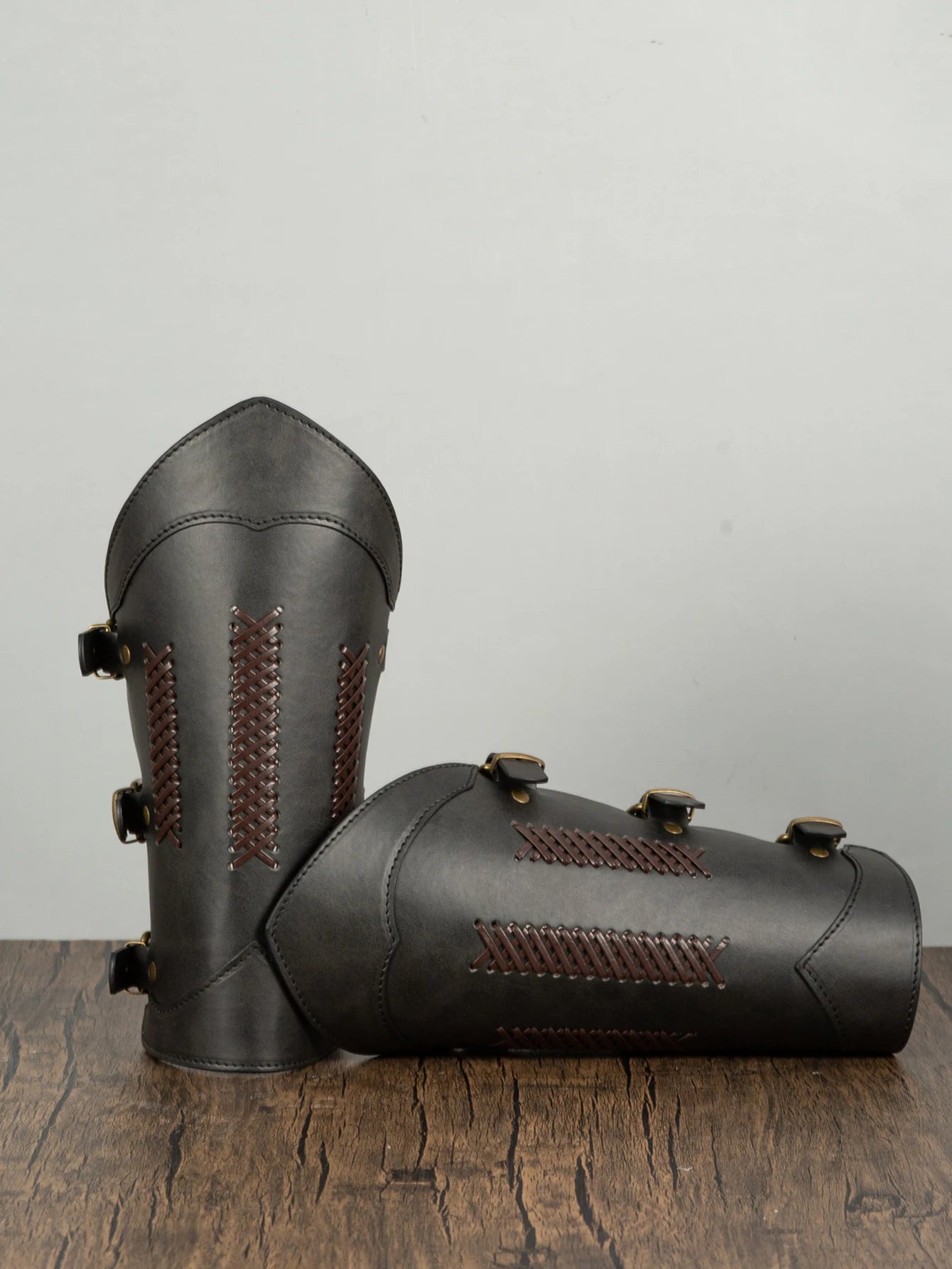 Medieval PU Leather Buckle Arm Bracers, Knight LARP Retro Renaissance Arm Guards, One Size One Pair