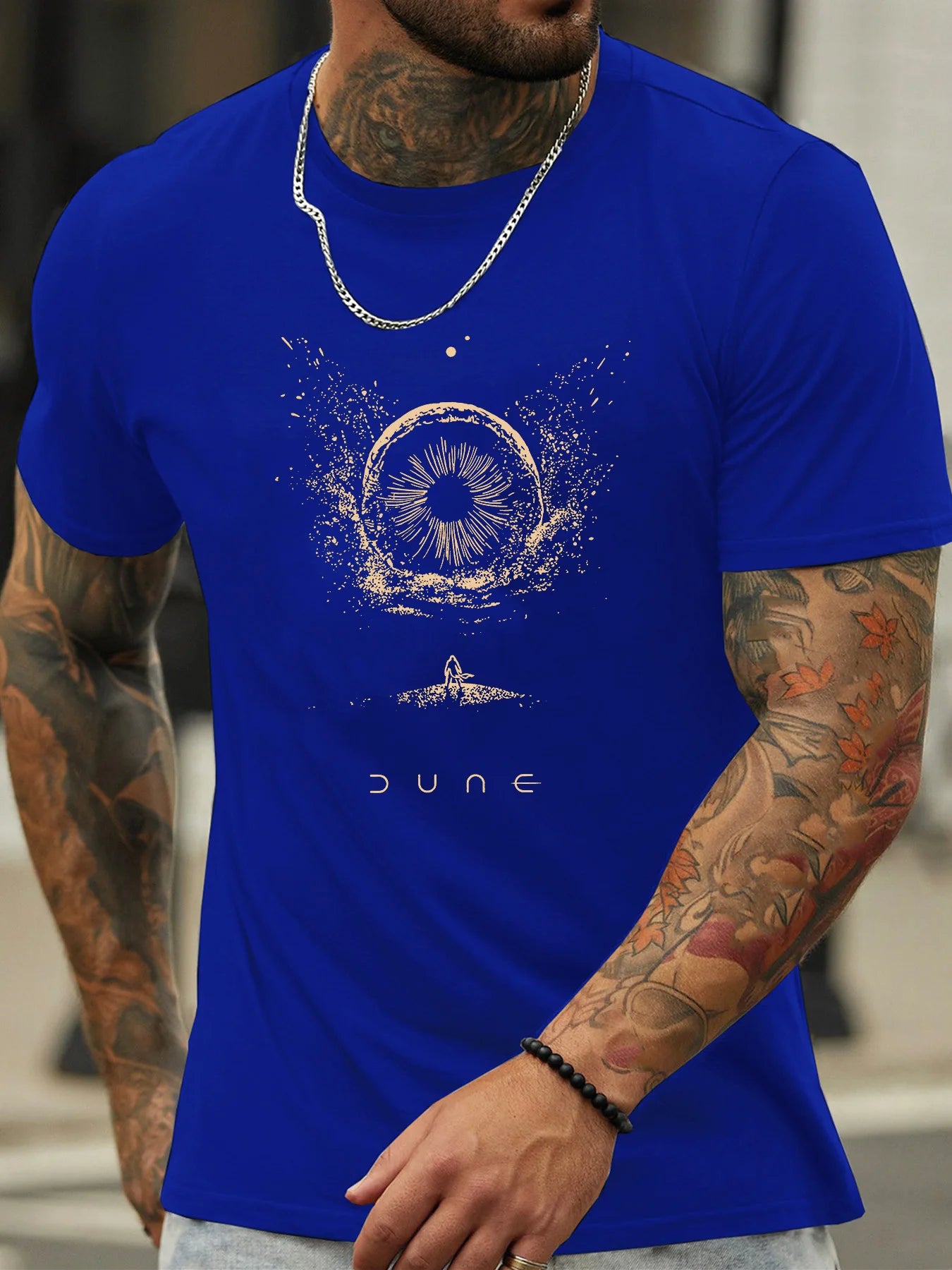 Men's 100% Cotton Casual Sports Printed Short Sleeve T-Shirt / DUNE