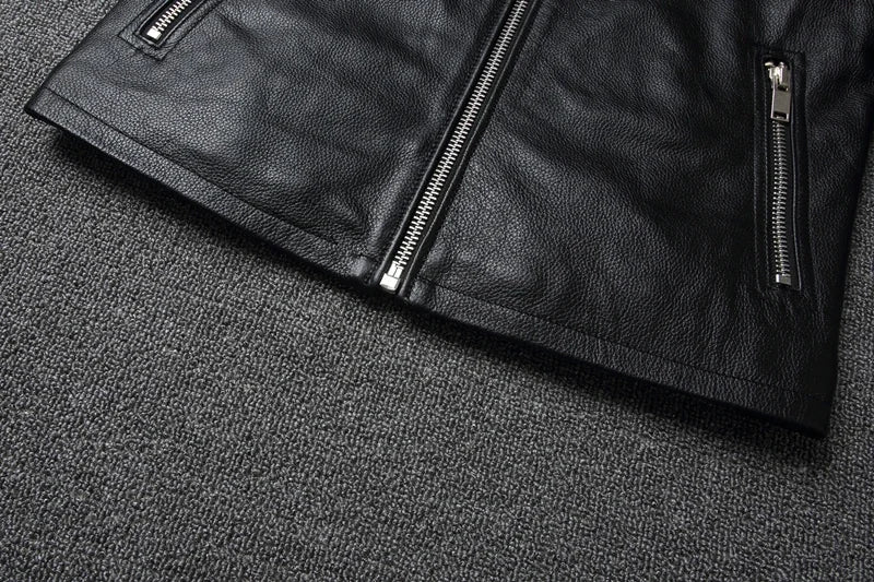 New fashion Men Leather Jacket 100% Genuine Cowhide Coat White Stripes Cool Biker Slim Short Autumn Leather Clothing.