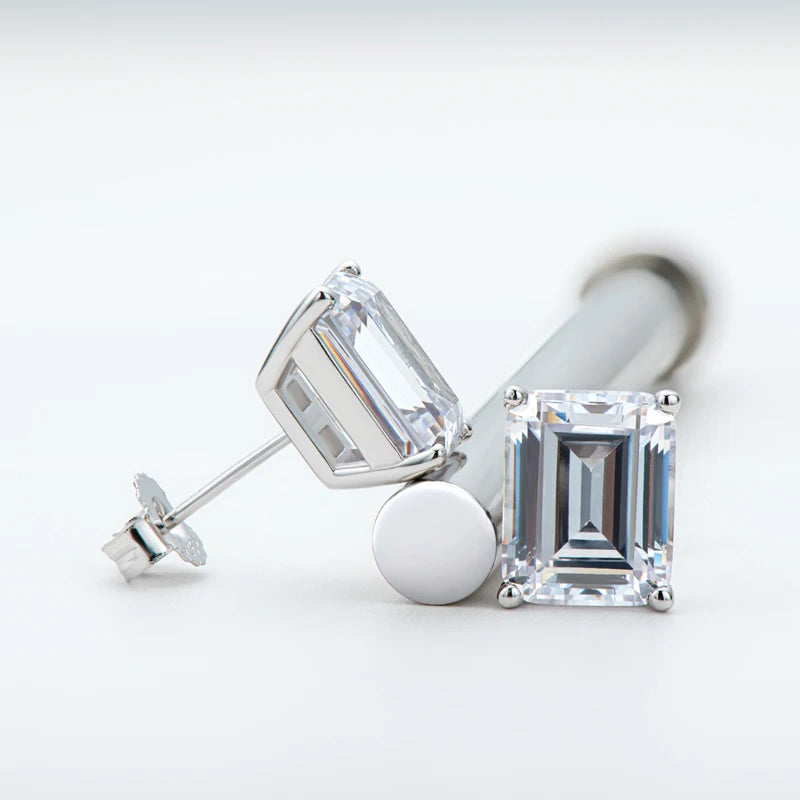 Lnngy Trendy Emerald Cut Cubic Zircon Stud Earring for Women pendientes plata 925 Sterling Silver Earrings Wedding Jewelry Gift