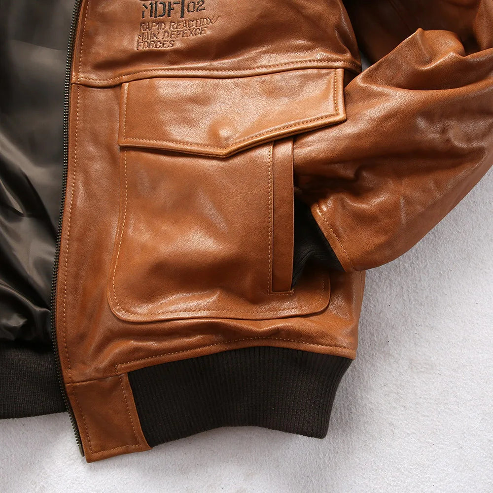 Sheepskin G1 Pilot Clothing Leather Jacket Wool Collar Indian Portrait Embroidery men's Genuine Leather coat Casual Fashion top