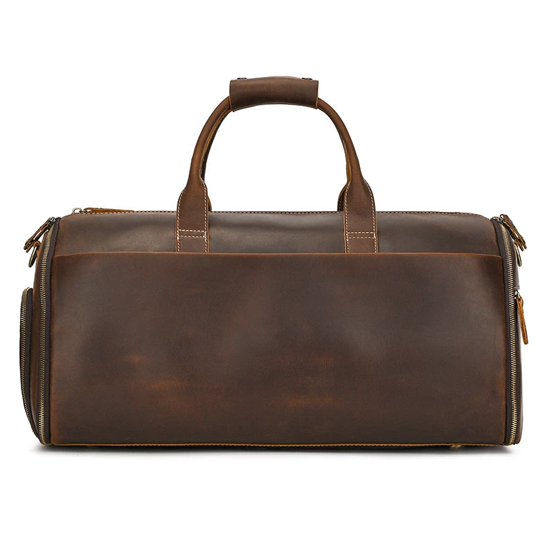 Crazy Horse Leather Folding Suit Bag Man Business Travel Bag With Shoe Pocket Clothes Cover Luggage Duffel Bag Man Bag For Suits