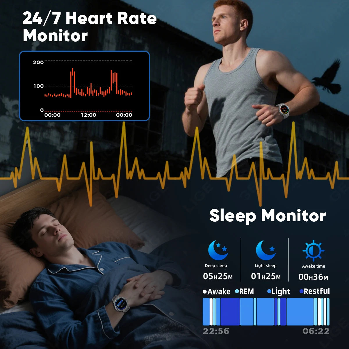 LIGE New 1.43 inch AMOLED Screen Smart Watch 525mAh Big Battery BT Call IPX8-5ATM Waterproof Sports Smartwatch For Android ios