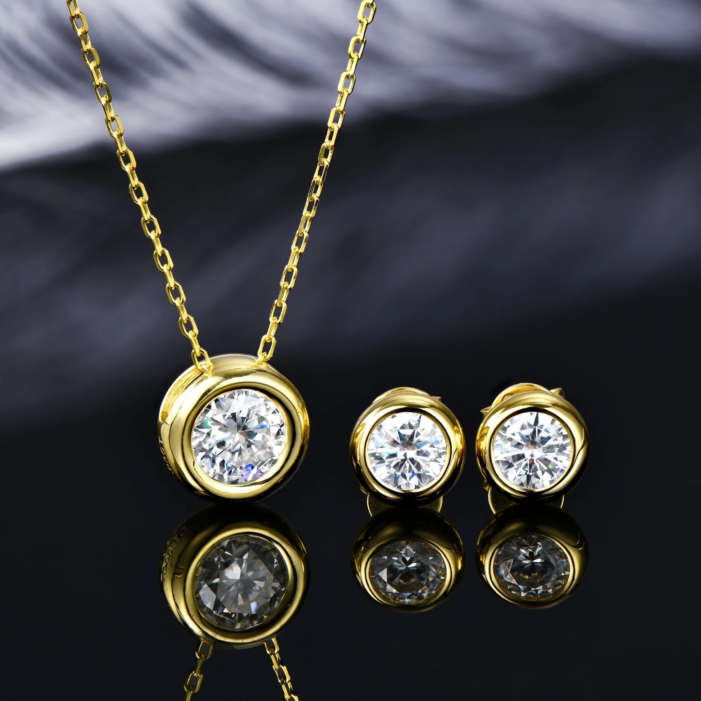 IOGOU Real 3ctw. D Color Moissanite Jewelry Set 925 Silver 18k Gold Plated Pendant Necklace Stud Earrings Set for Women Men Gift