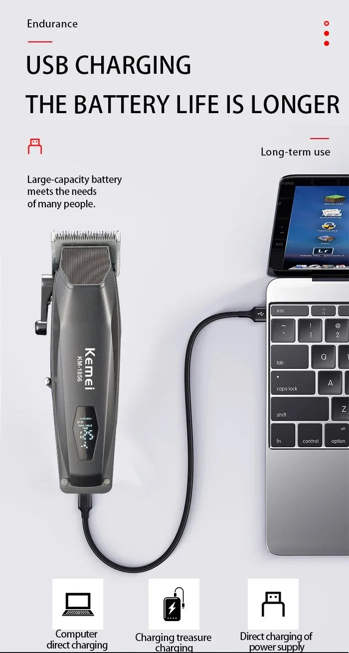 ماكينة حلاقة الشعر الاحترافية من كيمي، قابلة لإعادة الشحن عبر USB، ماكينة تشذيب شعر لاسلكية قوية لقص الشعر للرجال
