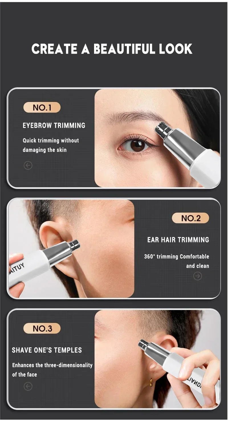 2-in-1 Electric Portable Ear & Nose Hair Trimmer Clipper – Professional Painless Grooming Tool for Men