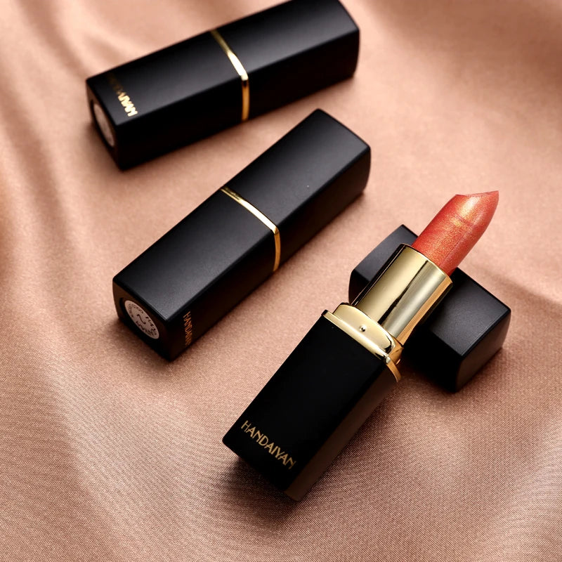 Black tube gold shiny lipstick, pearl moisturizing lipstick 9 colors available