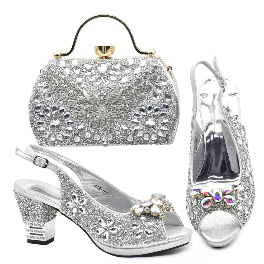 New Arrival Italian Shoes and Bags Matching Set Decorated with Rhinestone Plus Size Shoes Luxury Italian Shoe and Bag Set 2025