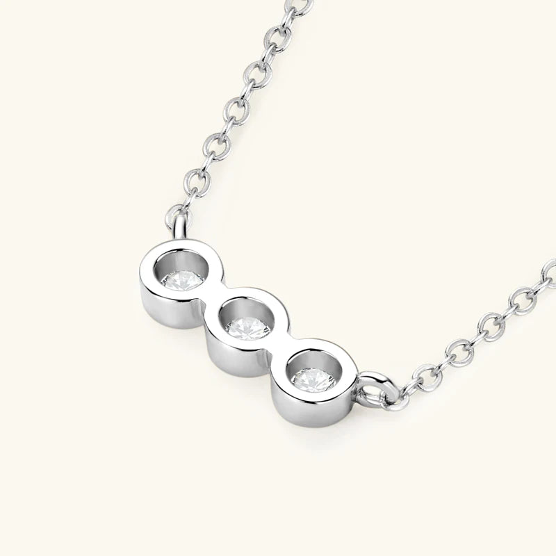 Lnngy 925 Sterling Silver Three Stone Stud Earrings Bracelets 3mm 0.1ct Moissanite Necklace Bracelet For Women Jewelry Set