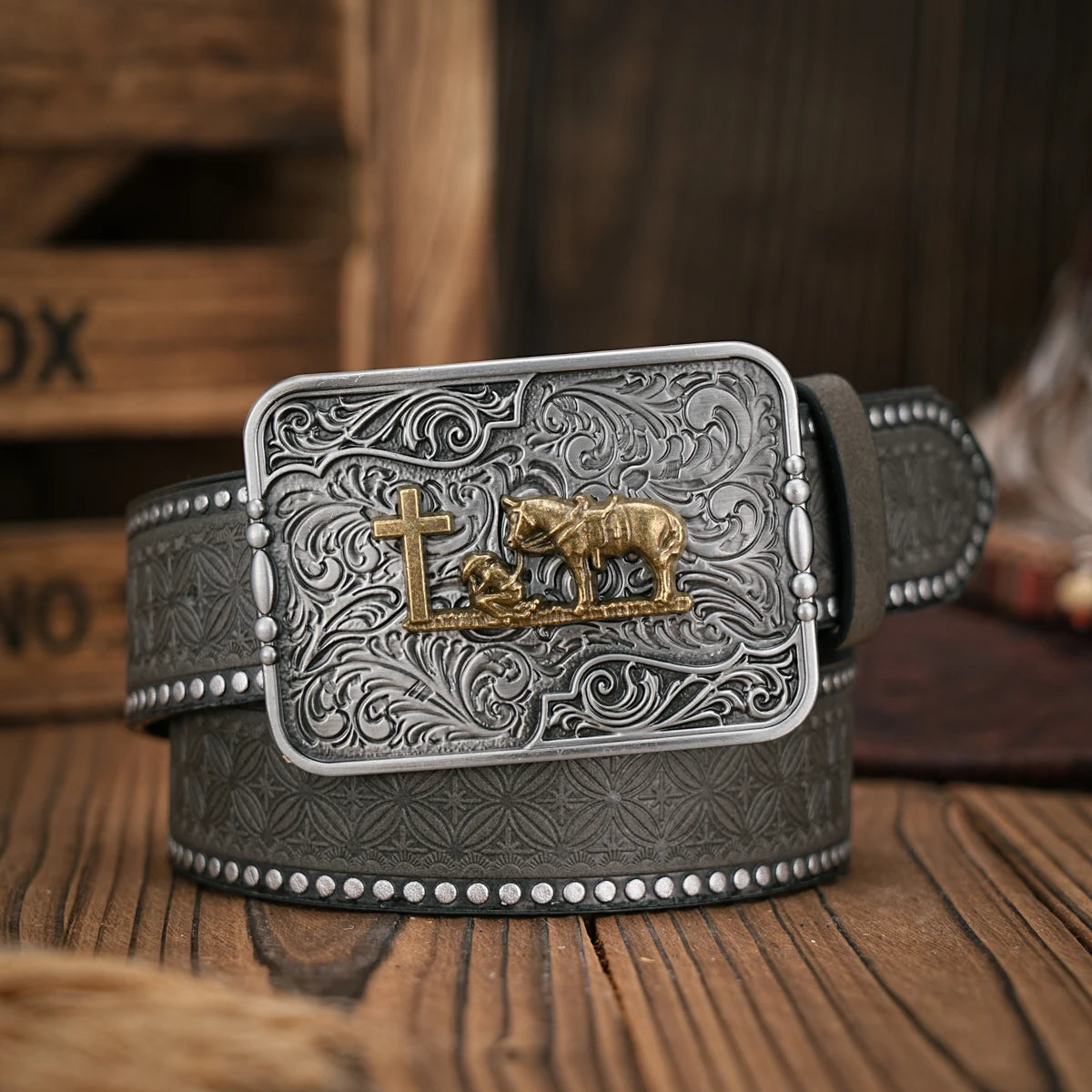 Men - Women - Western Denim - pu leather - Belt - Vintage jeans with needle buckle brown belt