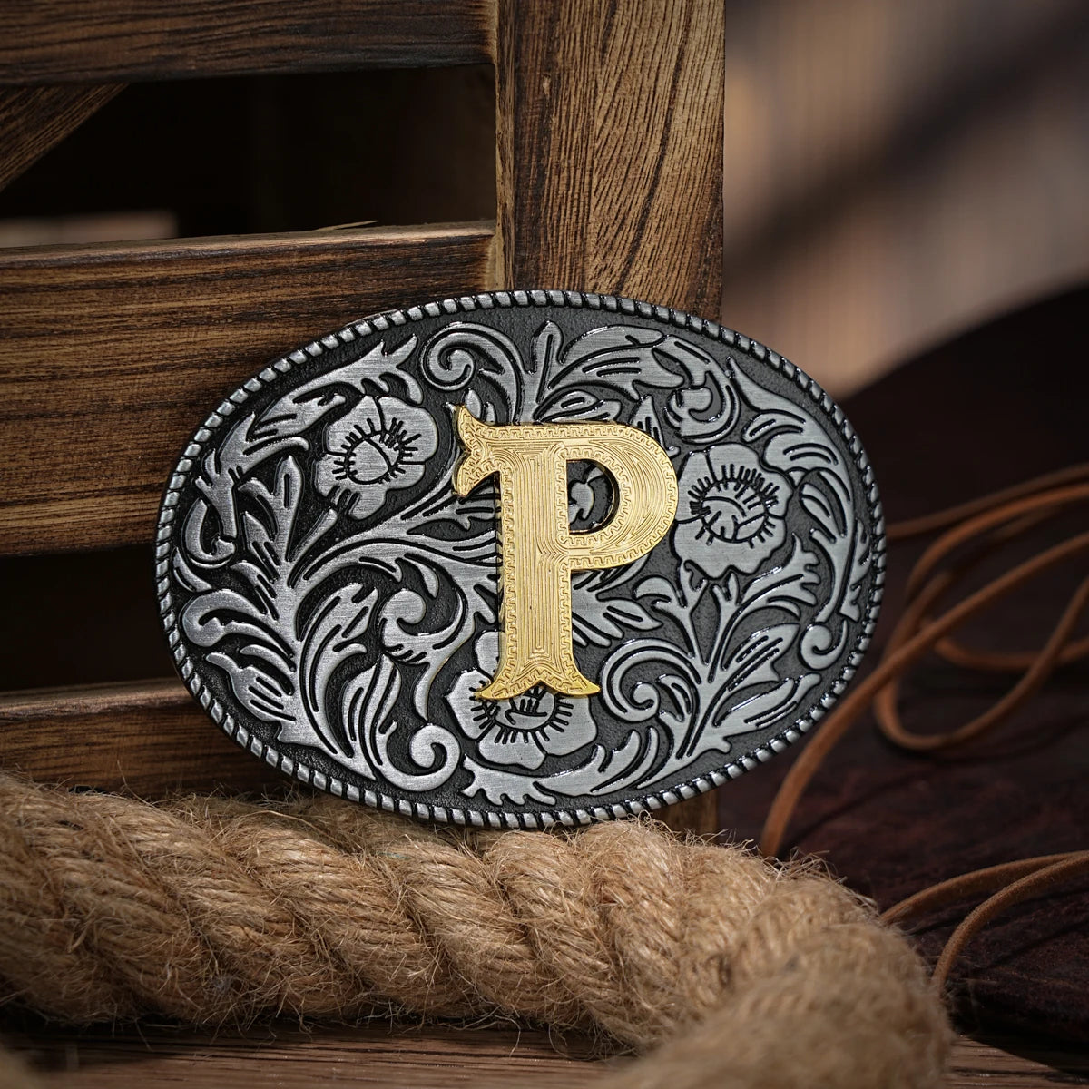 Western Belt Buckle Initial Vintage-Cowboy Rodeo Silver Large Belt Buckle for Men Women
