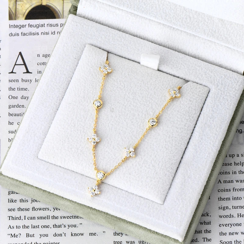 Lnngy Moissanite Necklace Bracelet Earring 925 Sterling Silver Four Leaf Flower Pendant Moissanites Jewelry Set For Wedding Gift