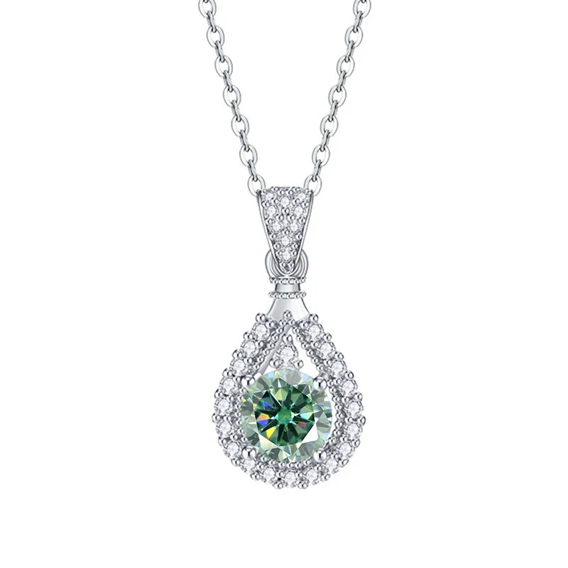 JoyceJelly 1CT Colorful Moissanite Necklace Sterling Silver 925 Jewelry Female Water Drop Shaped Pendant Top Quality Dating Gift