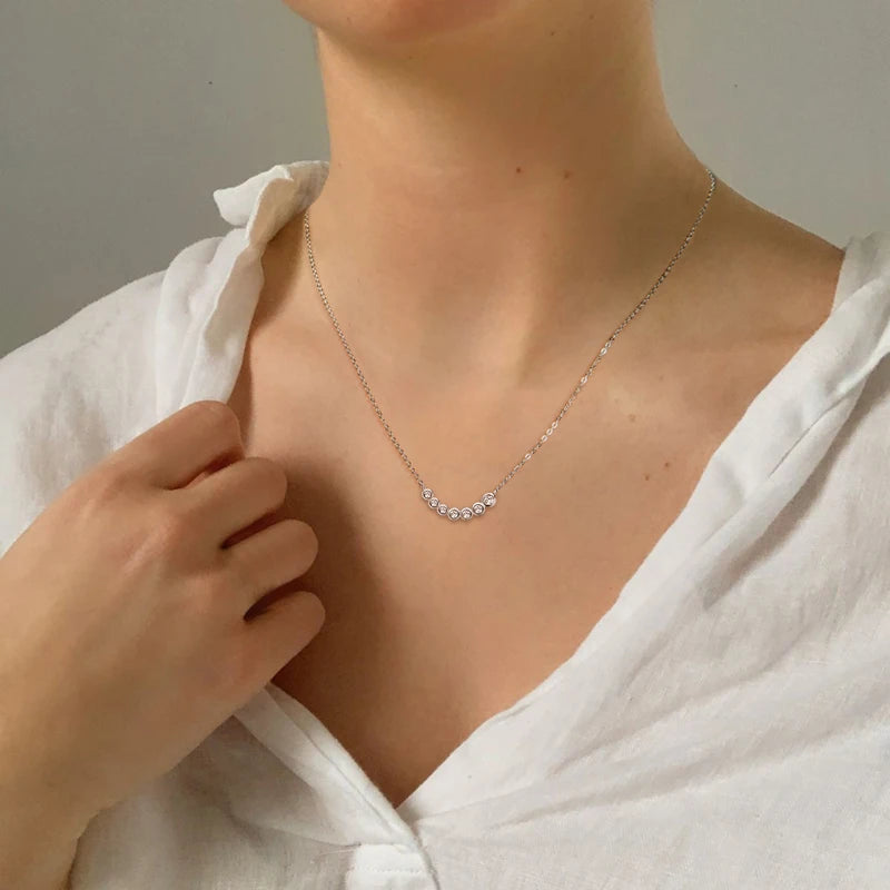 IOGOU 2024 Bezel Moissanite Jewelry Set Silver 925 Bubble Pendant Necklace Stud Earrings Women's Gift Valentine Day Christmas