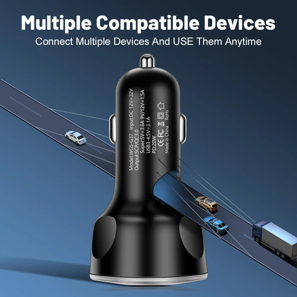 4usb PD 250W Car Charger Type C Fast Charging Auto Mobile Phone Adapter For iPhone Samsung Huawei Xiaomi QC 3.0