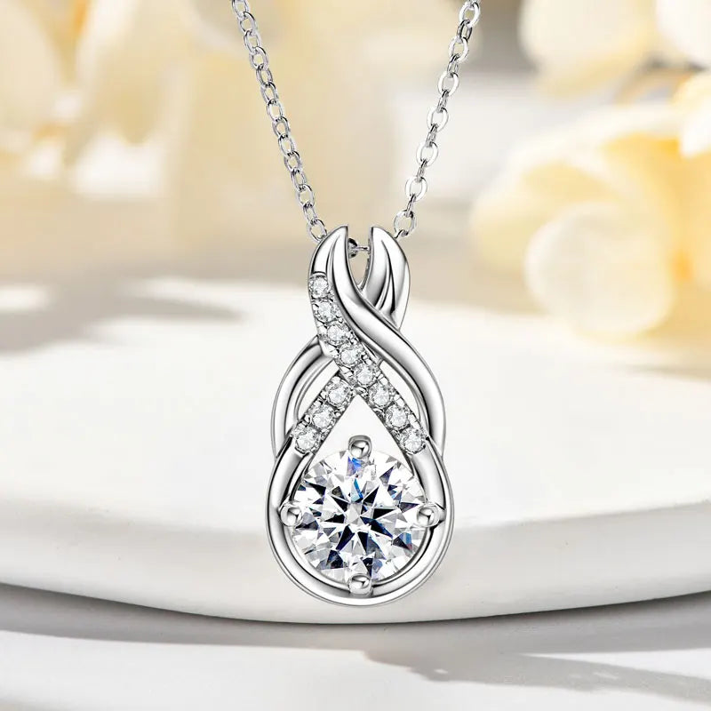 IOGOU Luxury 6.0CTW 8MM VVS1 Moissanite Jewelry Set 925 Silver Infinity Pendant Necklace Drop Hoop Earrings Sets for Women Gifts