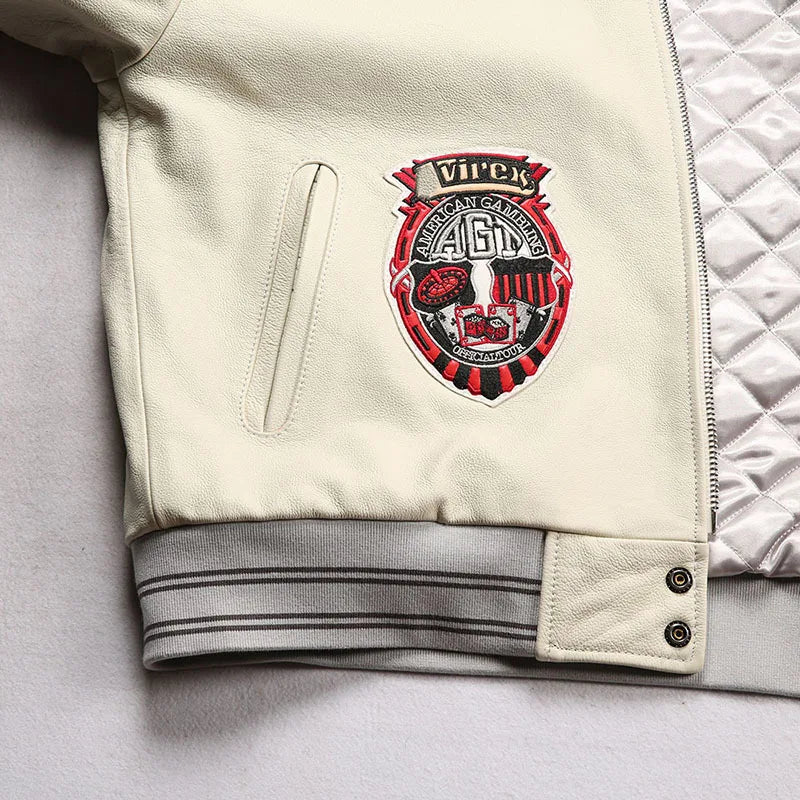 Men leather jacket sheepskin retro leisure Europe the United States large size flight suit loose version casino poker warm