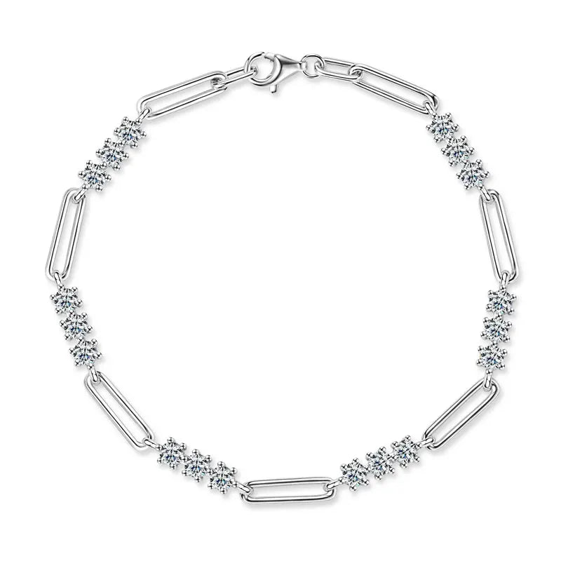 Lnngy Certified Round 3MM Moissanite Bracelet For Women 925 Sterling Silver Adjustable Chain Bracelets Fashion Hand Jewelry Gift