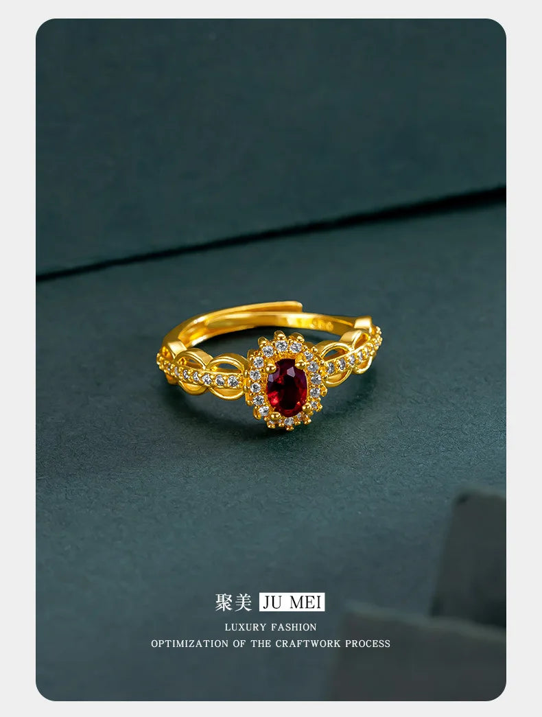 9999 24K real gold store, same gold women's ring, lively ruby, luxurious and beautiful jewelry