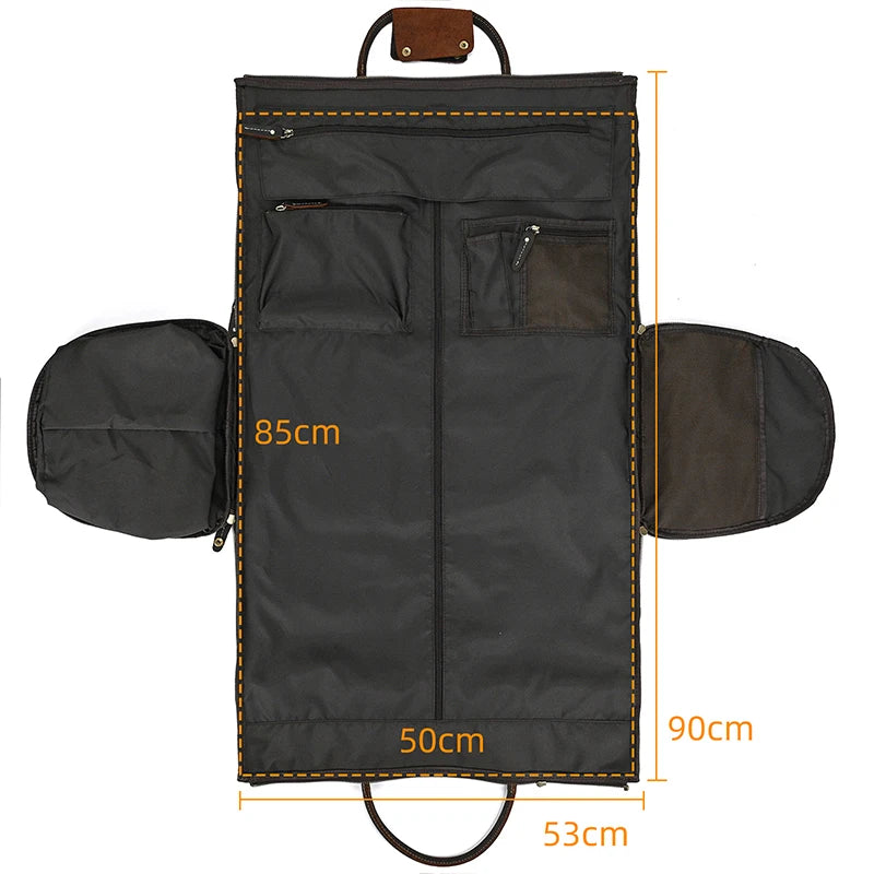 Crazy Horse Leather Folding Suit Bag Man Business Travel Bag With Shoe Pocket Clothes Cover Luggage Duffel Bag Man Bag For Suits