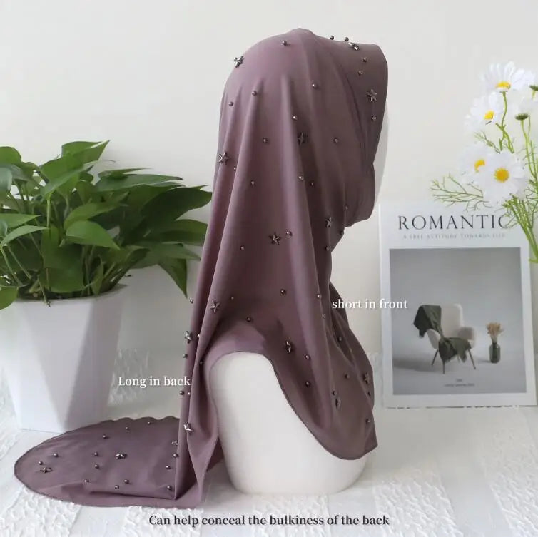 Muslim Women Mesh Beaded Hijab Instant Scarf Cap Islamic Headwraps One Piece Amira Malaysian Headwear Arab Shawls Scarves