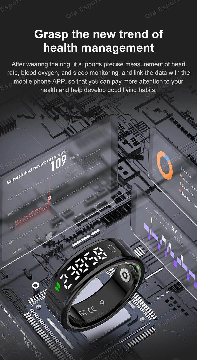 New R11 For xiaomi Smart Ring Men Women LED Display Screen Heart Rate Blood Oxygen Monitor Waterproof Multi Sports Modes rings