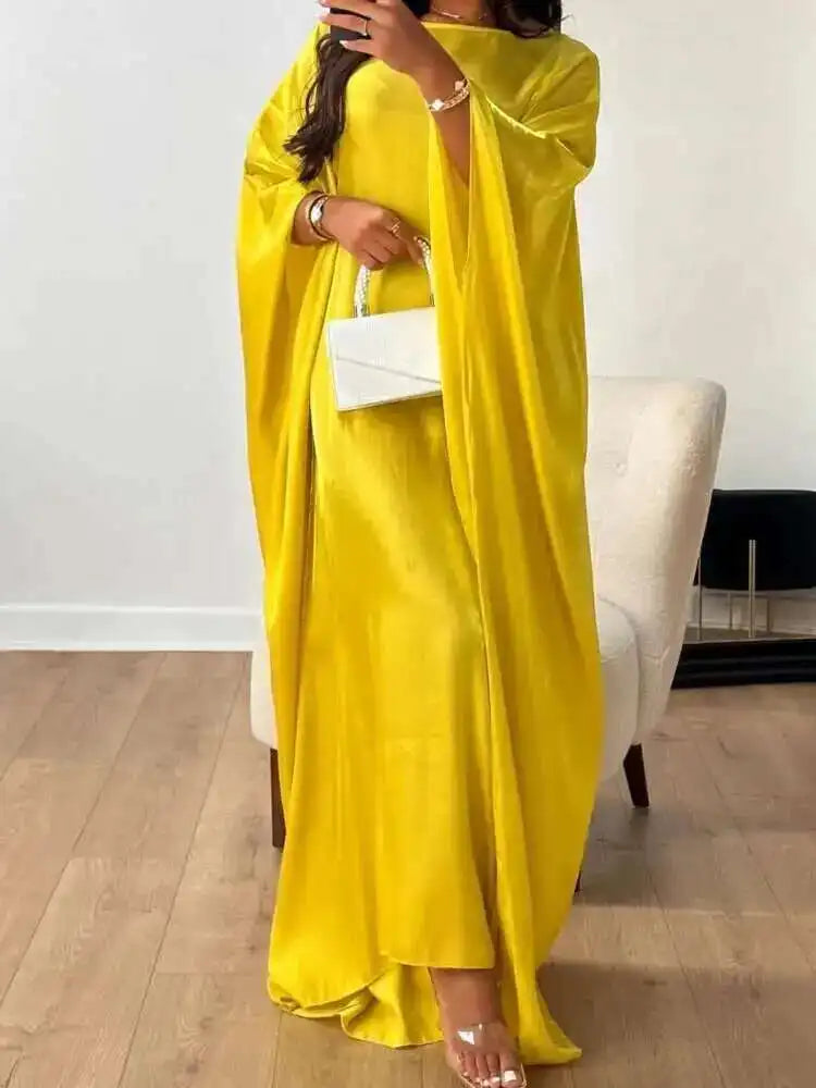 LANMREM Elegant Party Long Dress Women Many Colors Fashion Round Neck Batwing Sleeves Loose Dresses Fashion New Clothing 32C1950