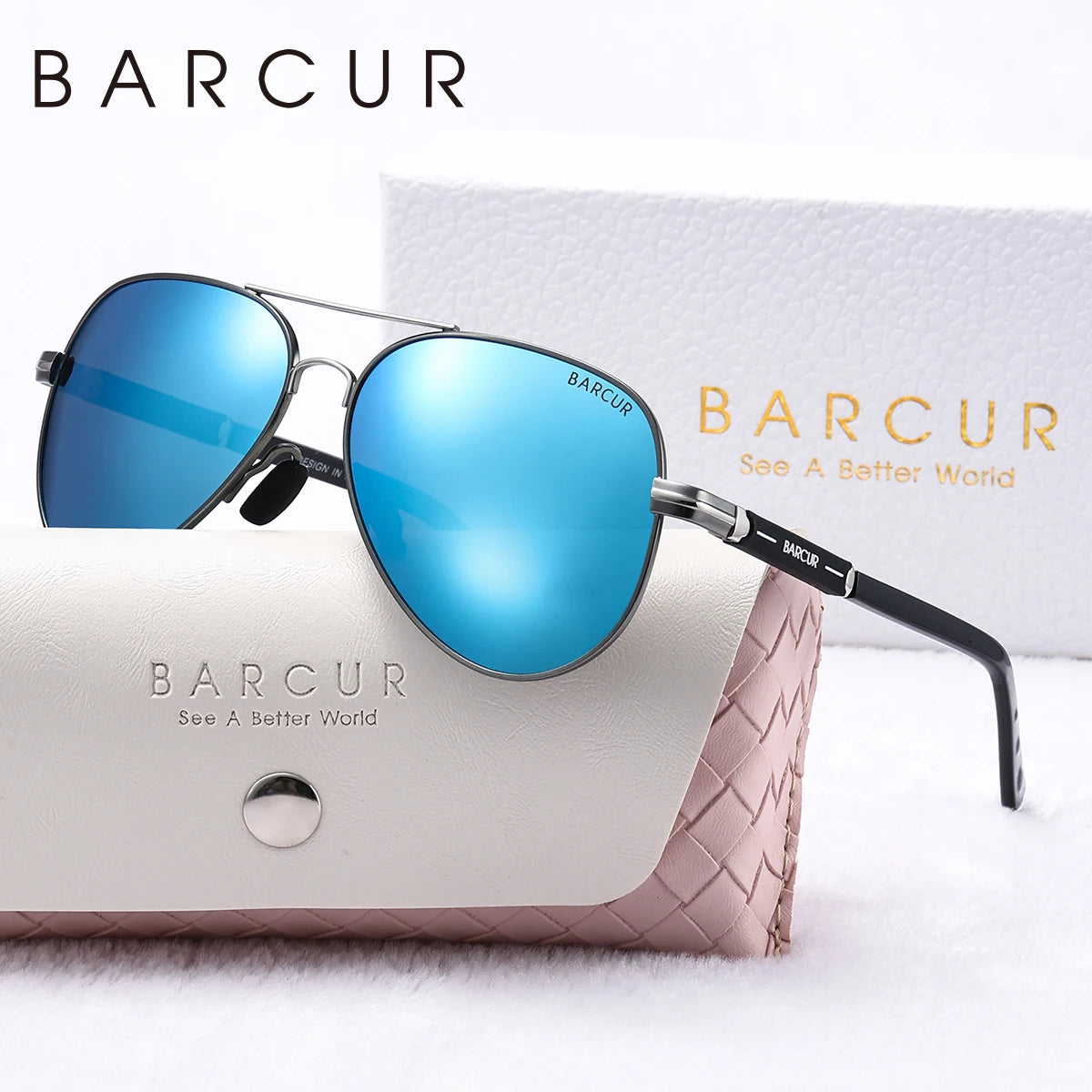 BARCUR Oversize Cool Fashion Polarized Sunglasses Double Beam Design Metal Elliptical Frame Women Sun Glasses Apparel Accessory