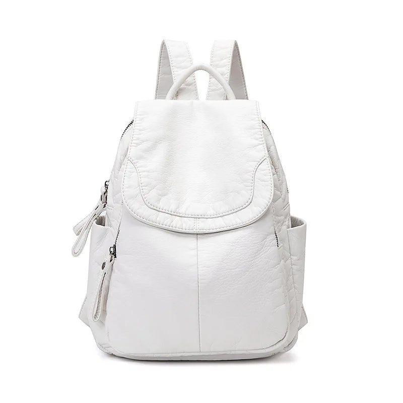 Motaora Women's Backpack White Washed Leather Backpack Female Small School Bags For Teenage Girls All-match Casual Travel Bag