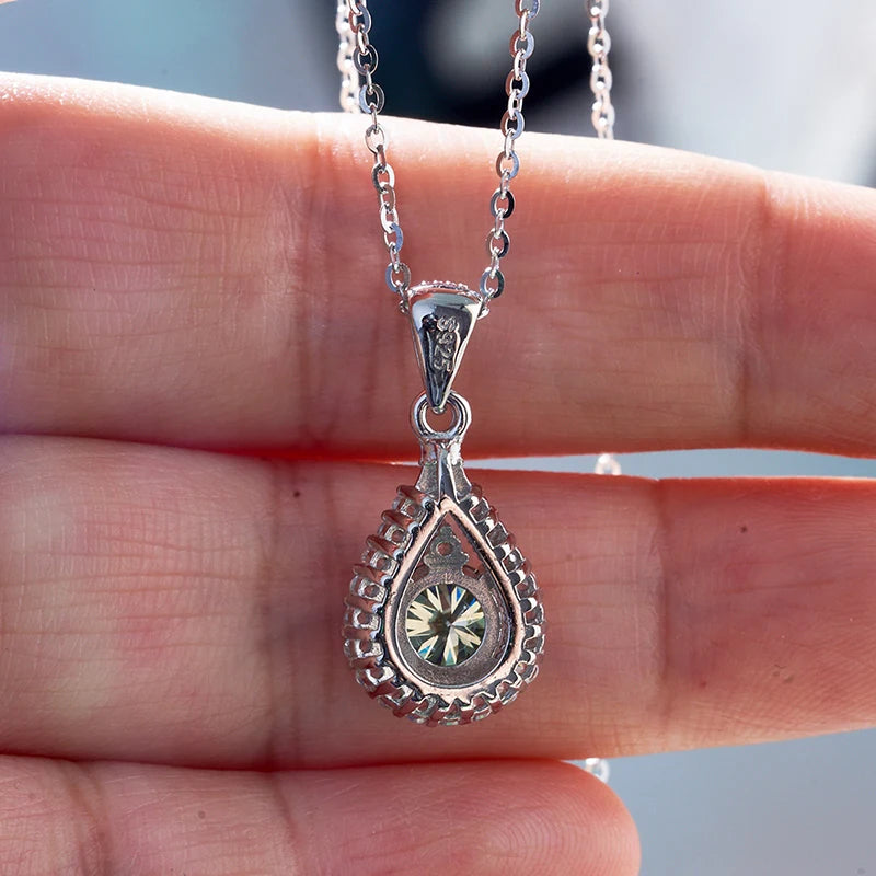 JoyceJelly 1CT Colorful Moissanite Necklace Sterling Silver 925 Jewelry Female Water Drop Shaped Pendant Top Quality Dating Gift