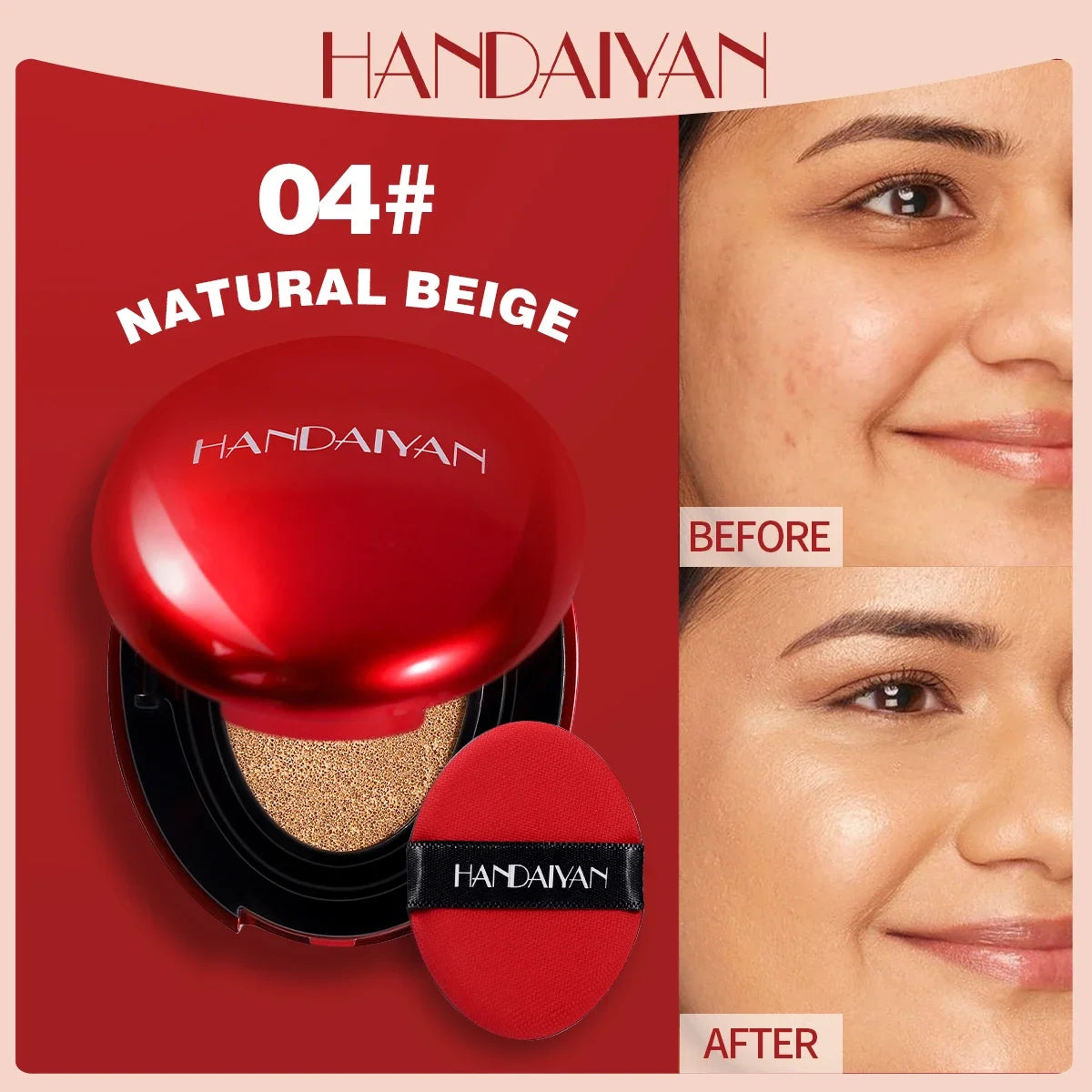 HANDAIYAN 5Color Red Box Concealer Cushion For Easy Application And Long-Lasting Skin Touching Face With Puff For Women's Makeup